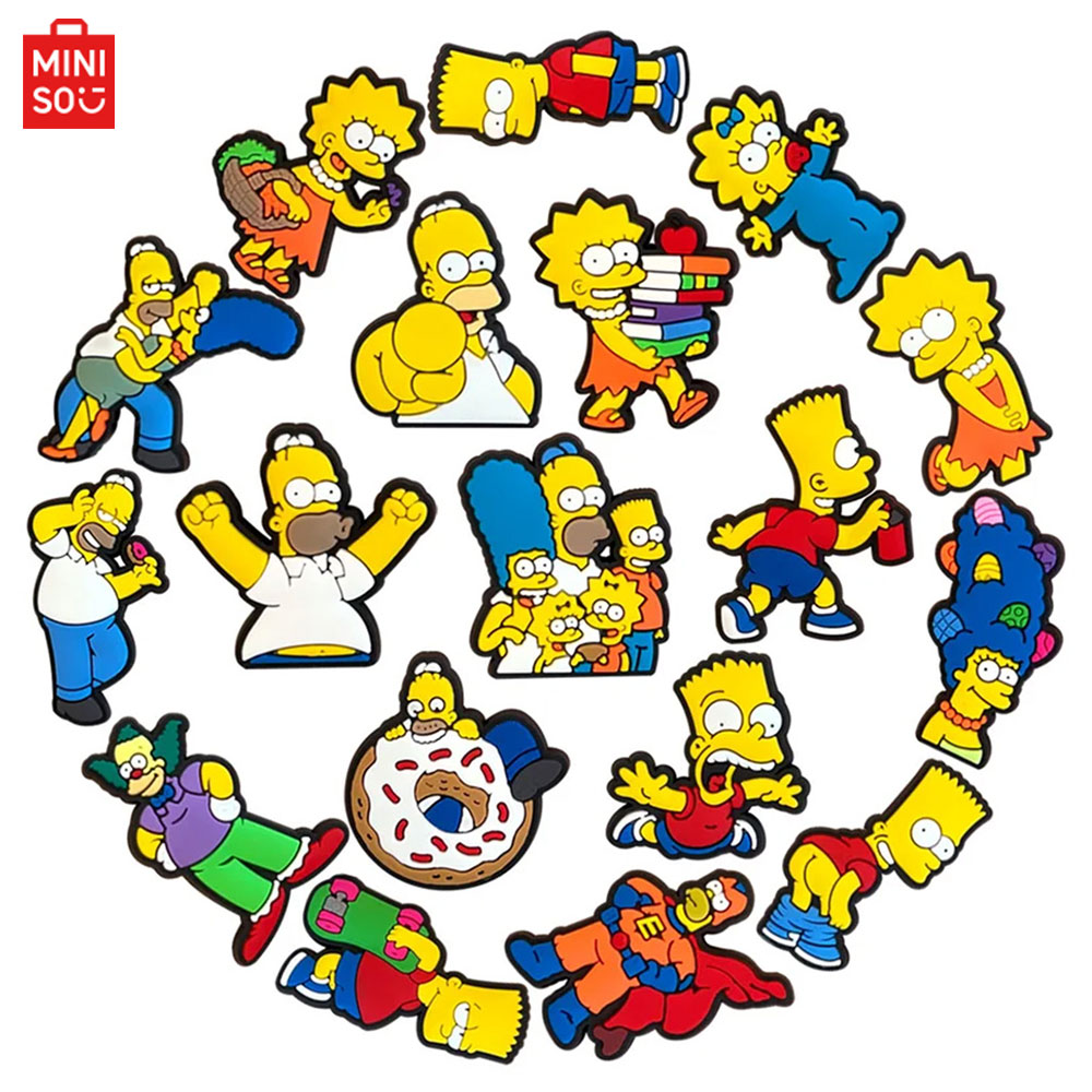 MINISO 18 ชิ้น Simpson รองเท้า Charms ตกแต่งอะนิเมะน่ารักรองเท้าแตะรองเท้า PVC ป้ายสําหรับชายและหญิงเด็ก Gifs