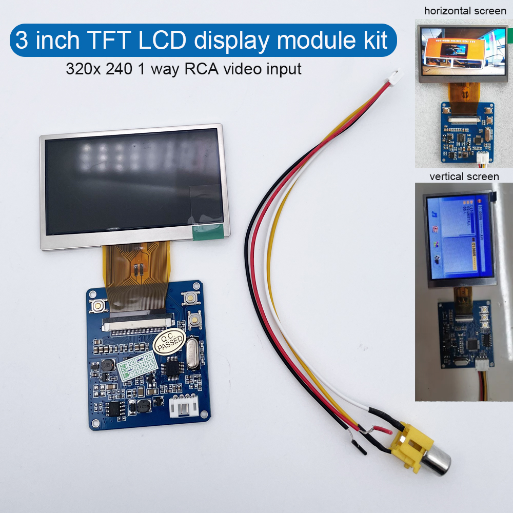 Kit de module d'affichage LCD TFT 3 pouces 320x240 avec entrée vidéo RCA 1 voie DC5V-12V pour écran LCD d'image inversée