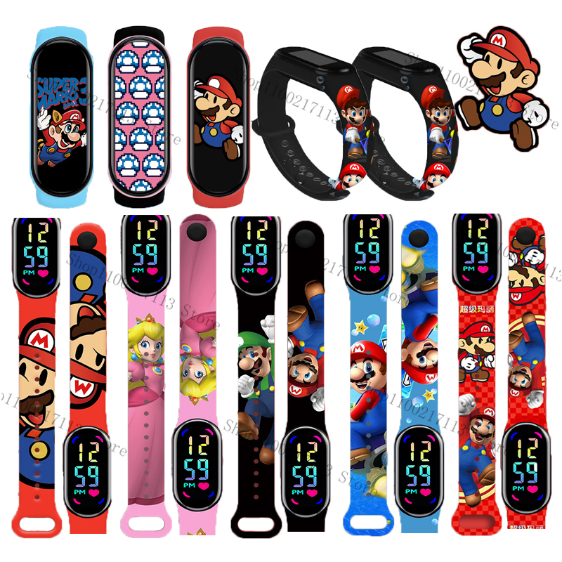 Super mario crianças relógios anime figura bonito luigi pulseira luminosa relógio led toque à prova dwaterproof água esportes meninos meninas brinquedos relógio presentes