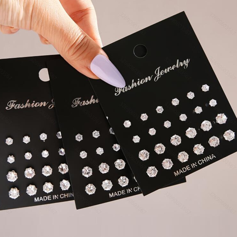 12/24/36 pares de pendientes de circonita brillante para mujeres y hombres, accesorios de joyería para las orejas de cristal de Color plateado, versátiles y elegantes para uso diario