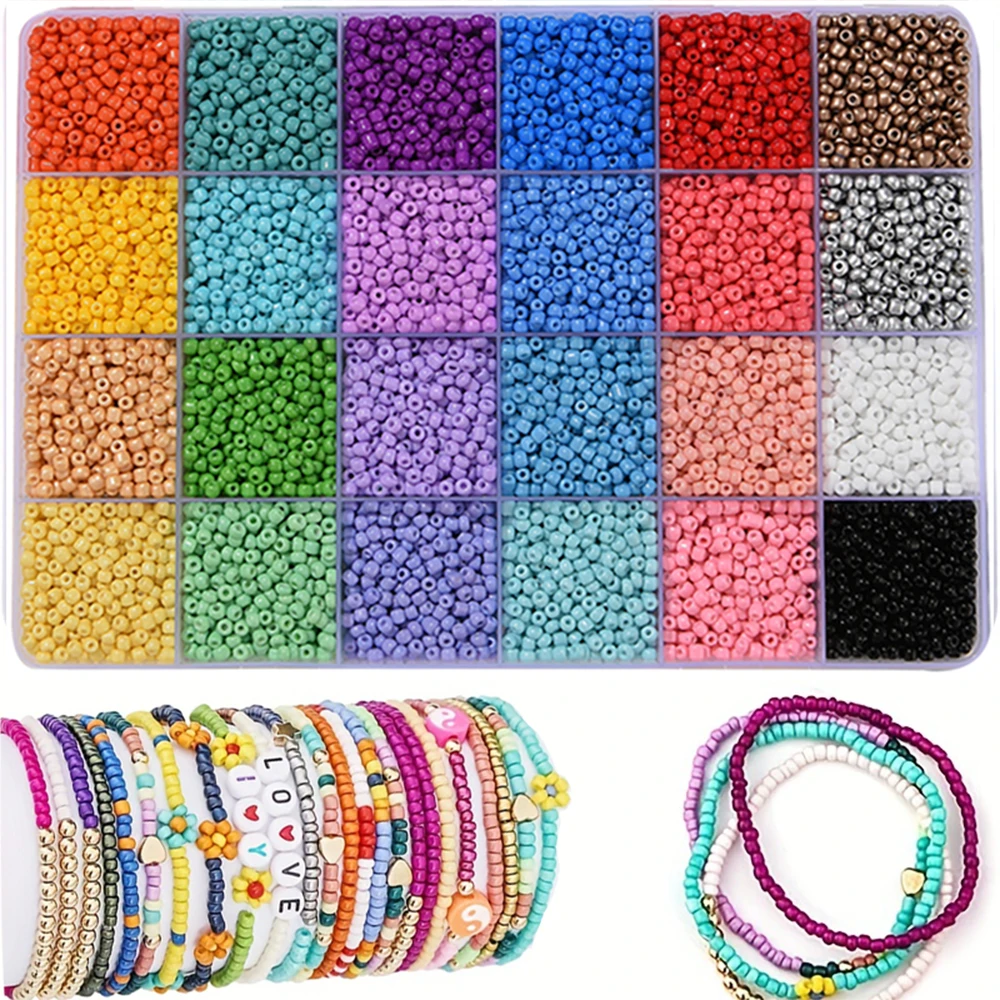 2400 pçs 3mm misturado 24 cores contas de semente de vidro contas de vidro kit em massa jóias fazendo diy artesanato miçangas misturadas 24 cores