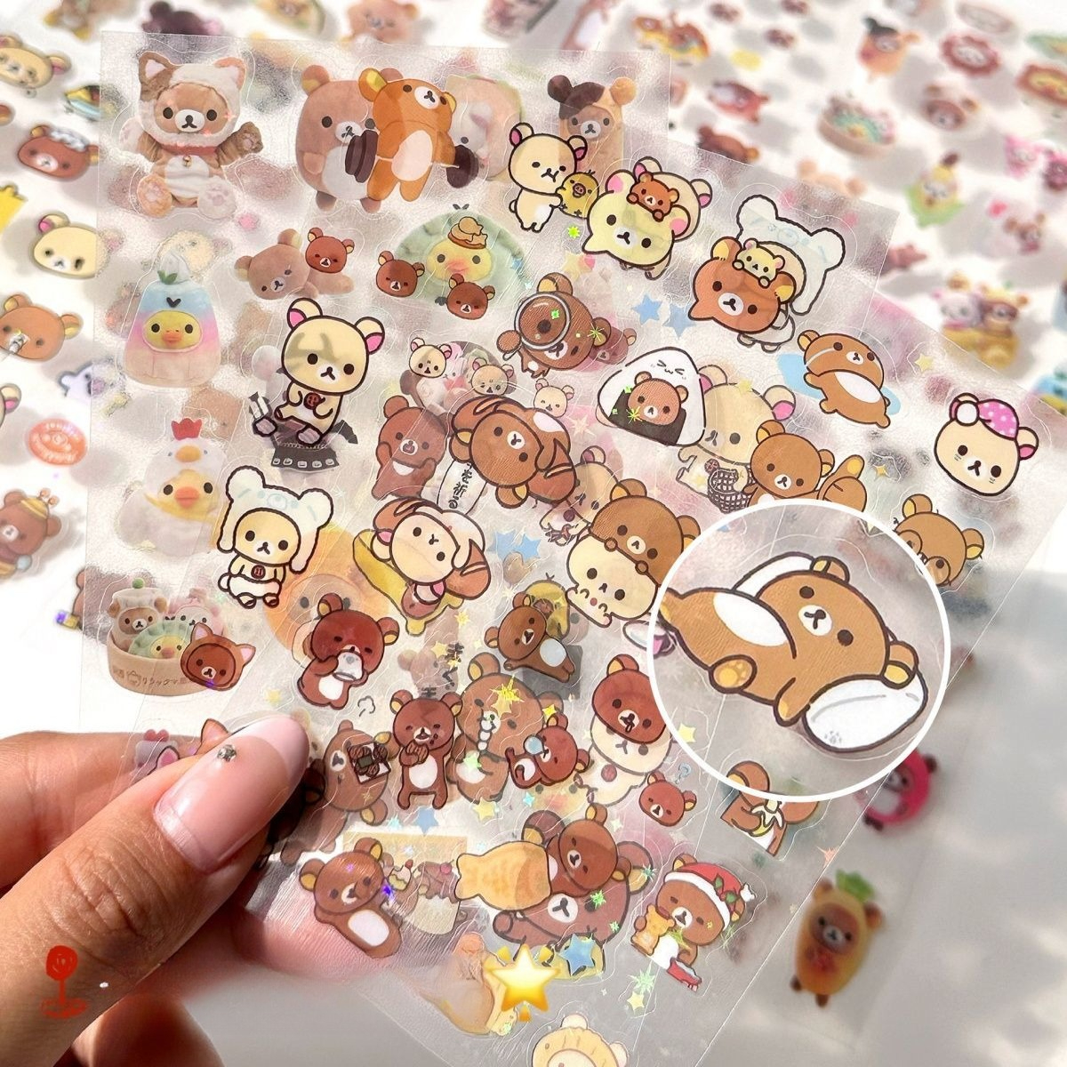 10 Vellen Cartoon Leuke Rilakkuma Stickers Stansen Sticker Anime Decals Handboeken Materiaal Knipperende Laser Sticker Kid Speelgoed