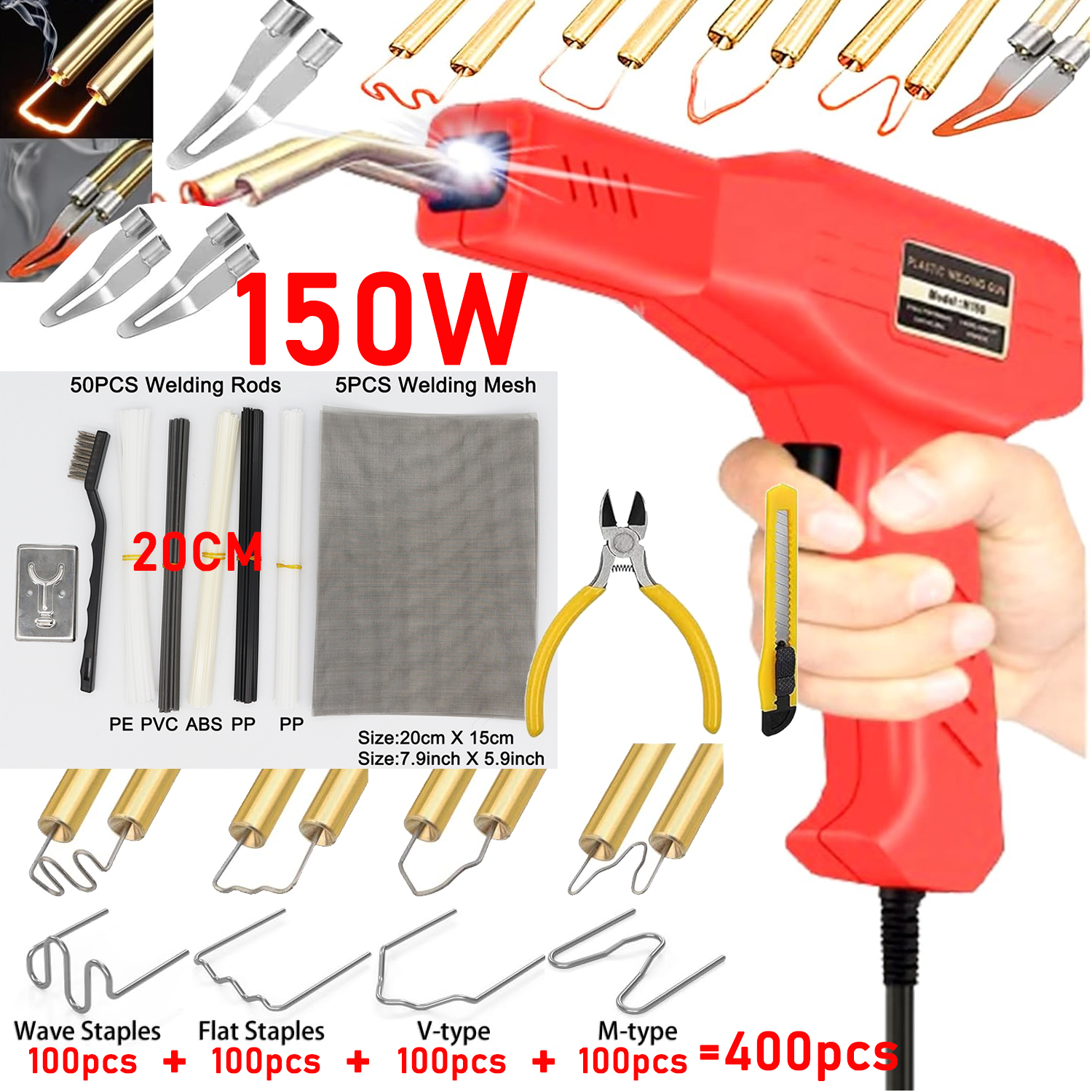 150W Ulepszona spawarka do tworzyw sztucznych 2 w 1 Zestaw do spawania tworzyw sztucznych Spawarka do naprawy tworzyw sztucznych Zszywacz na gorąco Pistolet lutowniczy Pręty Naprawa zderzaków samochodowych