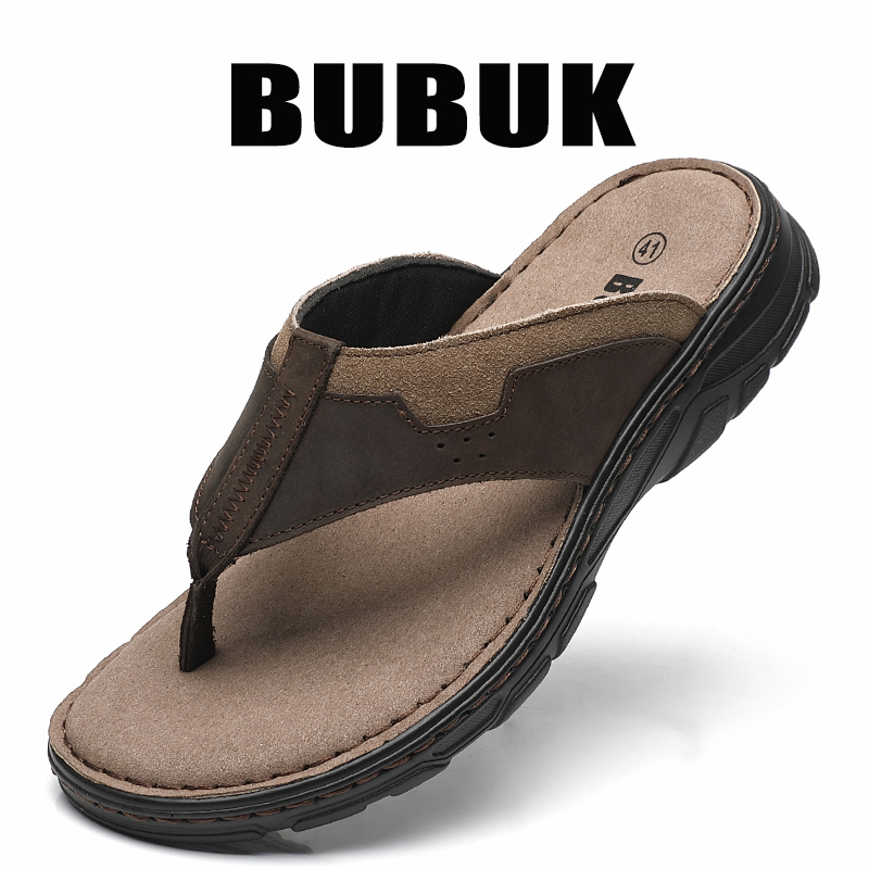 BUBUK – pantoufles de sport en cuir de vache de première qualité pour hommes, chaussures de plage d'extérieur à une pédale, adaptées aux voyages et à la randonnée, pour les trajets domicile-travail