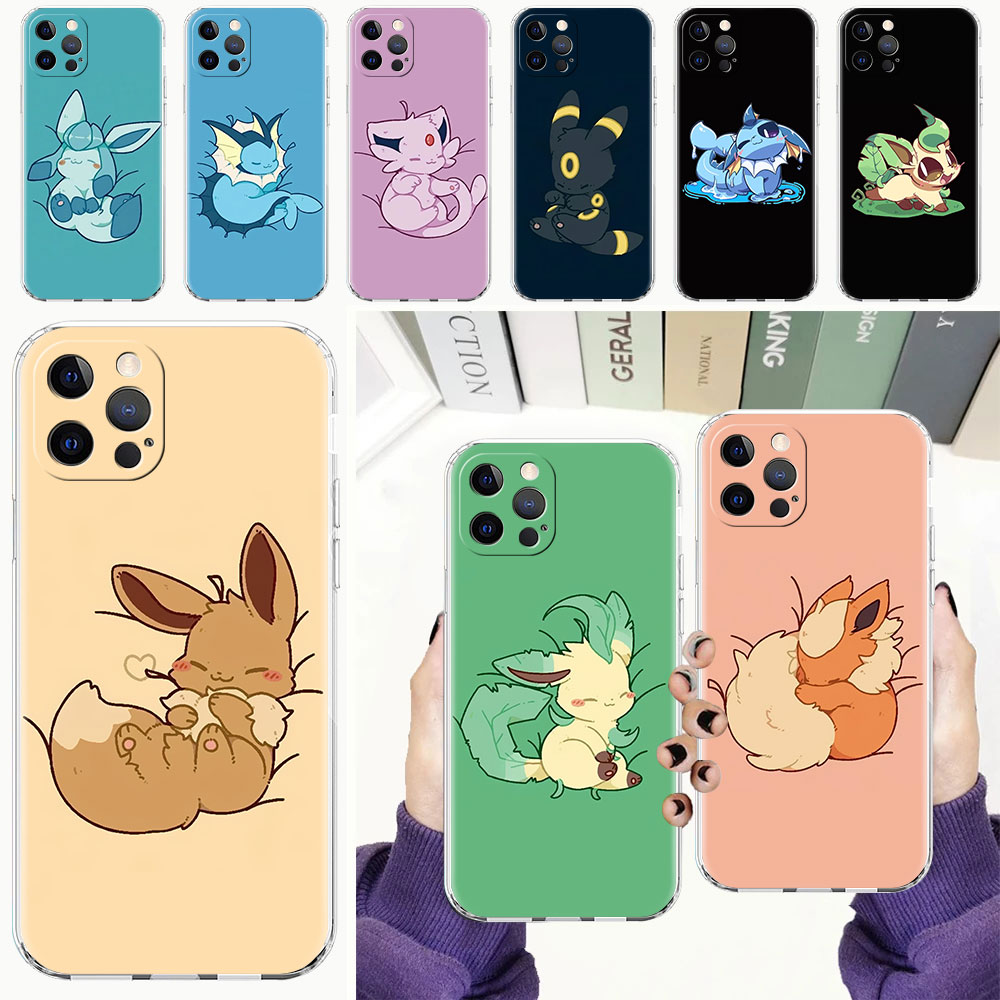 Klar Abdeckung Für Apple iPhone 13 11 14 Pro Max 12 Mini Weiche Telefon Fall XR SE 2020 7 8 plus X XS 6S Shell Pokemon Nette Eevee Lunda