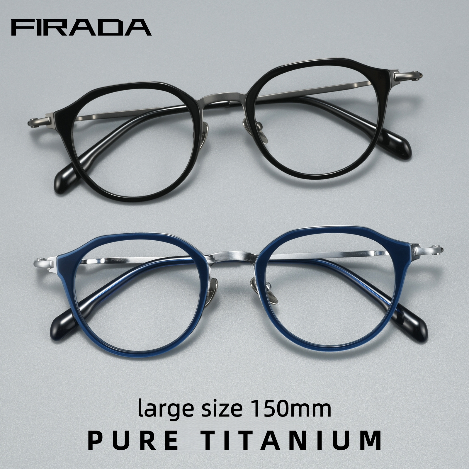 FIRADA Nowoczesne, wygodne okulary okrągłe w stylu retro, luksusowe, duże oprawki 150mm z czystego tytanu dla mężczyzn M80910S