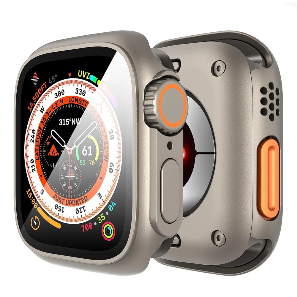Capa protetora de tela para apple watch 46mm 42 45 44 40 41mm, pc rígido, amortecedor dianteiro e traseiro, iwatch11 10 987se654, mudança para ultra