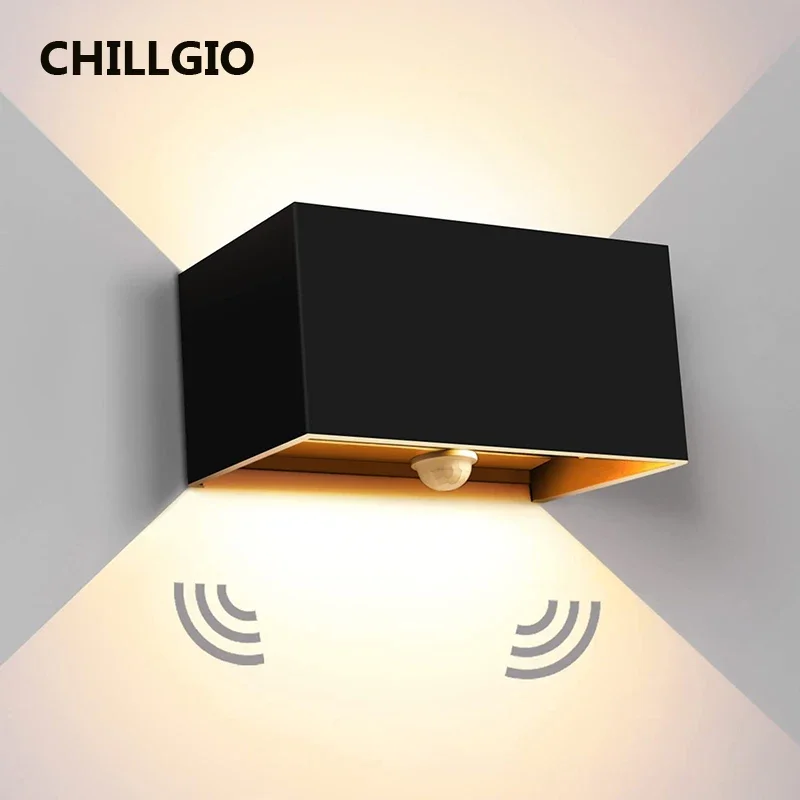 CHILLGIO уличные настенные светильники с датчиком движения, водонепроницаемая лампа для украшения сада на крыльце, IP65, домашнее яркое светодиодное алюминиевое освещение для дома