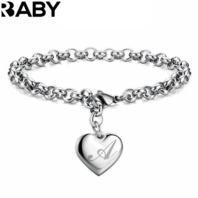 925 Sterling silver Fine 26 lettere donna uomo bracciale a catena Charm Heart Cute wedding Personality Jewelry lady gift party 20cm