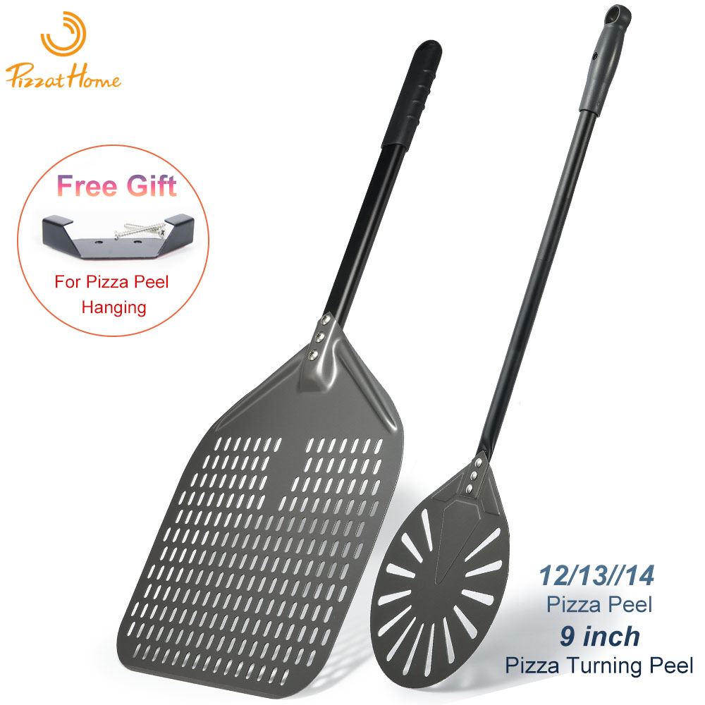 12 "Duro Anodizzato Perforato Pizza Peel Rettangolo Pizza Turning Pala Set Alluminio Pizza Peel Paddle 40 cm Manico In Silicone Lungo