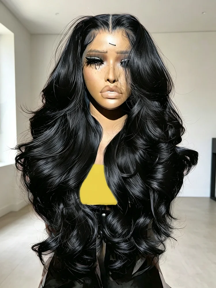 250% Density 42Inch 13x6 Lace Front Wigs Human Hair Pre Plucked Body Wave HD Transparent Lace Frontal Wigs Human Hair Real Glueless Wigs Virgin Human Hair With Baby Hair For Women Natural Black