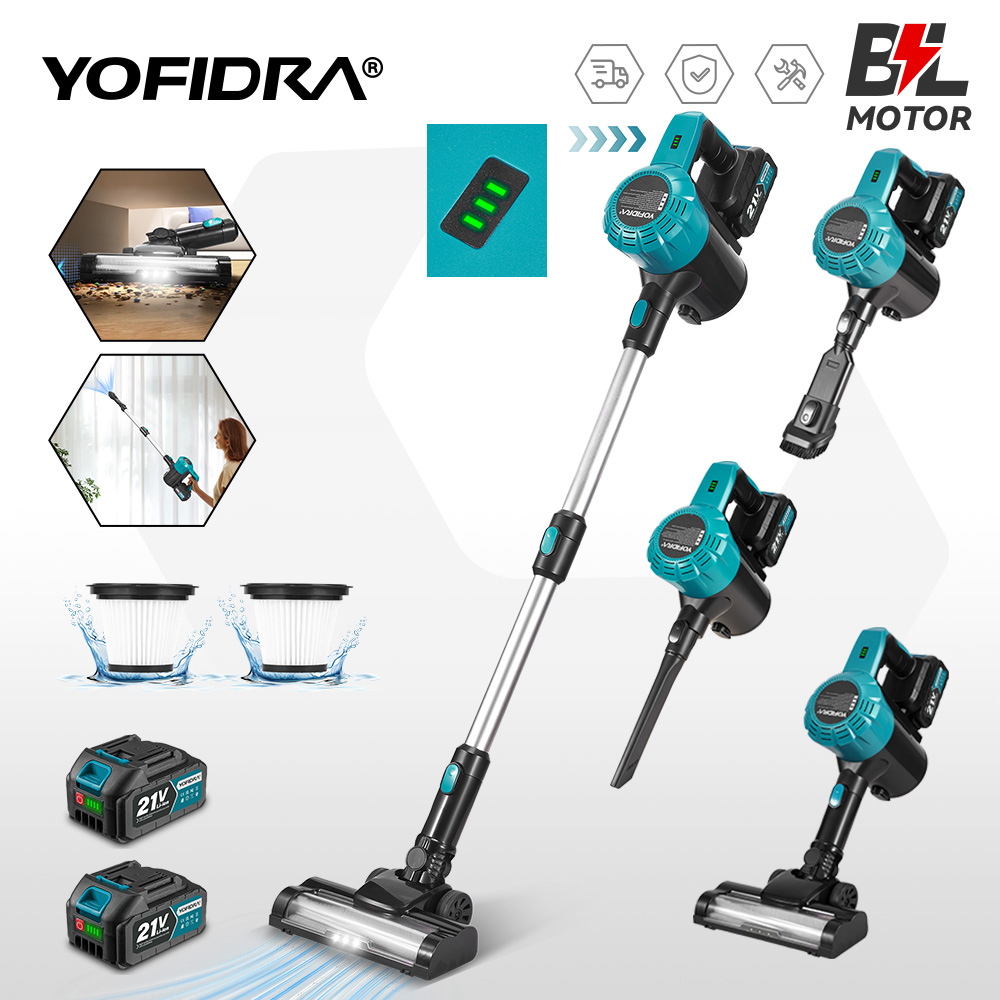 Беспроводной пылесос YOFIDRA 1800W с бесщеточным двигателем, мощностью всасывания 30KPa, объемом контейнера 1.5 л, портативный, для уборки дома, совместим с аккумулятором Makita 21V.