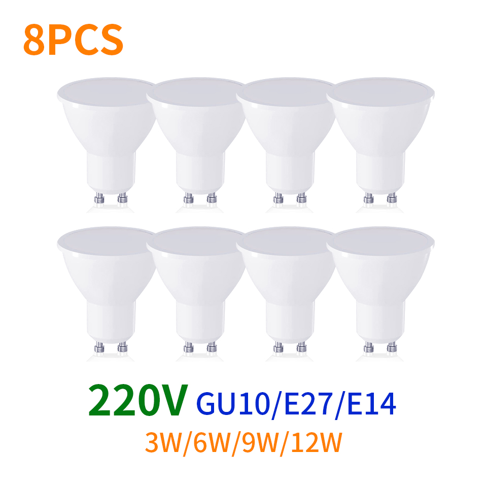 8 Uds GU10 E27 E14 Lampada bombilla LED 220V Bombillas lámpara LED foco 3W 6W 9W 12W LED 2835 SMD iluminación interior decoración del hogar