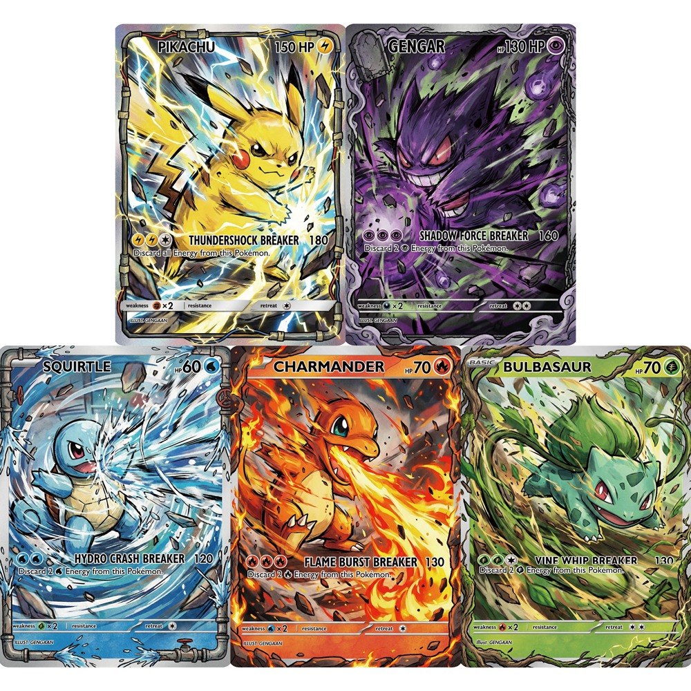 5 ชิ้นการ์ดโปเกมอนการ์ดโจมตีสไตล์ Gengar Charizard Blastoise Venusaur Holo PTCG การ์ดเกมคอลเลกชันการ์ดโปเกมอนของขวัญ