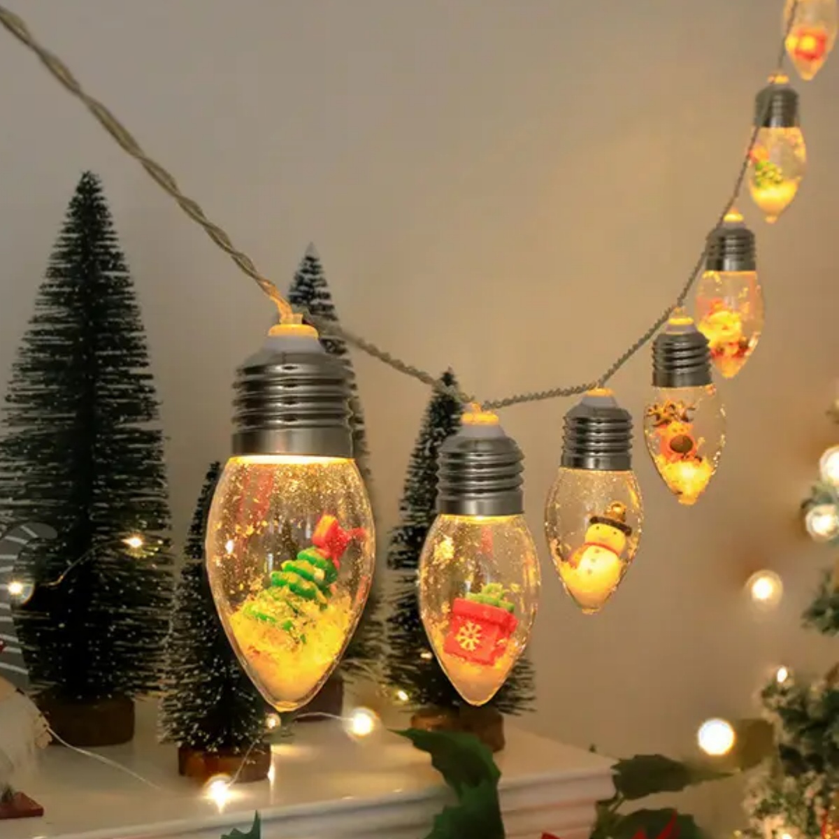 Guirlande lumineuse avec ampoules Globe 10/20led, 1 pièce, avec neige et ornements mignons, parfait pour la maison, Patio, cheminée, décoration d'arbre de noël