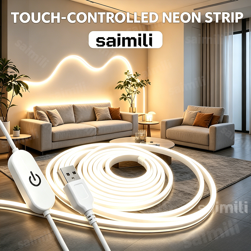Lampe néon USB étanche, bande flexible avec capteur tactile, bande lumineuse LED néon à intensité variable pour rétroéclairage de chambre, éclairage décoratif DIY