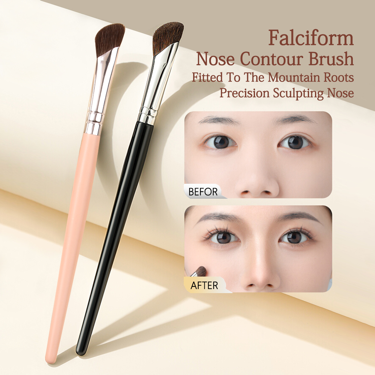 2PCS Cangzhou Sickle Nose Shadow Brush for Sculpting, Nose Wing Halo Dyeing, Super Soft Makeup Brush, Diagonal Nose Brush Tool