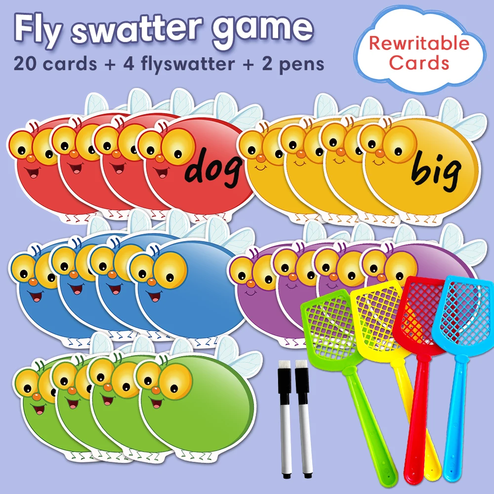 Игра Fly Swatter, обучающая игра для детей, двухсторонняя стираемая детская игра для практики письма/цифры/цветные слова/зрение слов
