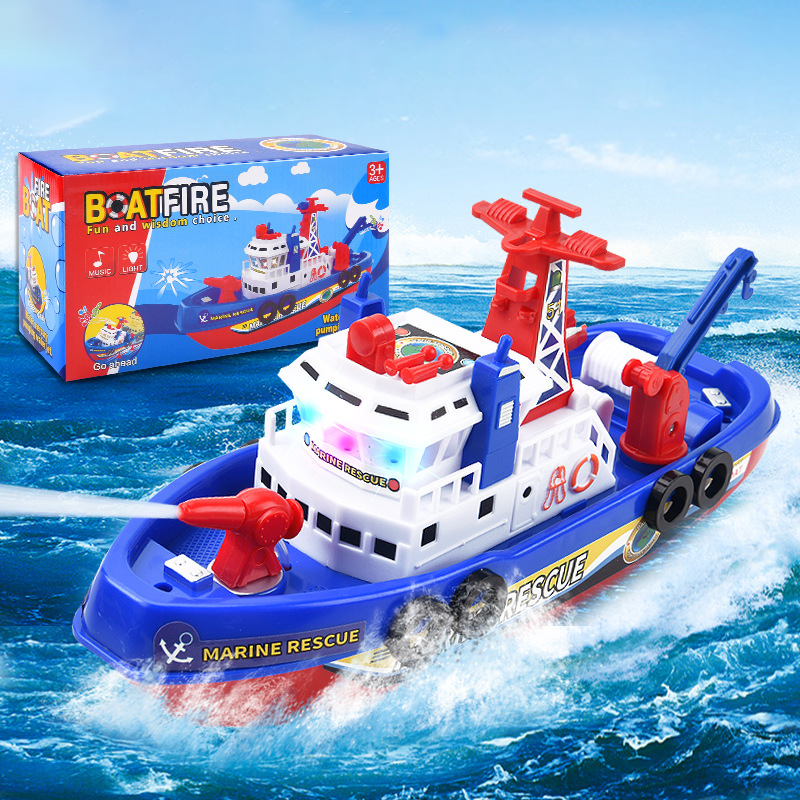 Los niños pueden rociar agua simulación del barco de fuego de mar juguete para salpicaduras modelo de barco masculino puede entrar en el agua baño ligero Zi agua