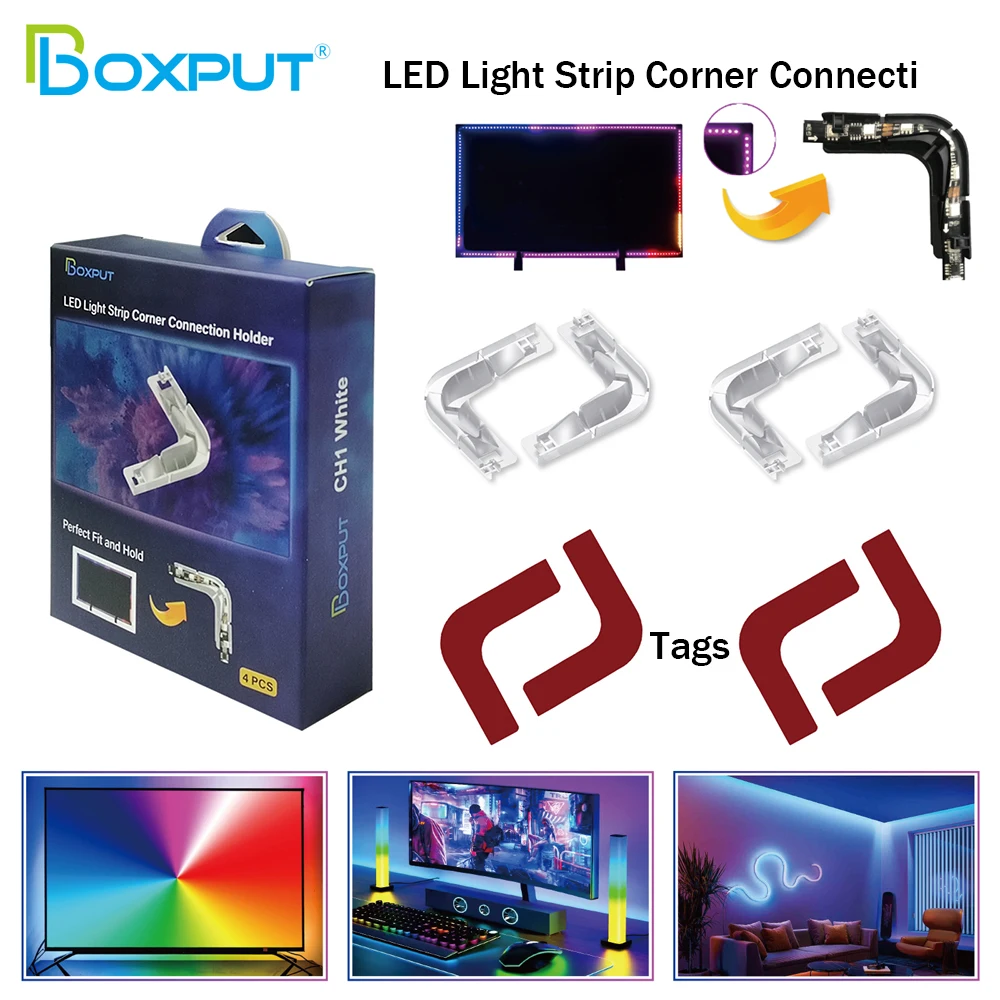 BOXPUT 4PCS L Shape LED Light Strip Corner Connection Holder Mounting Solderless and Gapless Compatible with SMD 5050 LED Strip