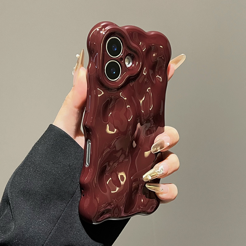 Weinrote, glänzende Wellenmuster-Hülle für iPhone 16 Pro Max 17 Air 15 13 14 12 11 16 Plus, stoßfeste TPU-Telefonabdeckung