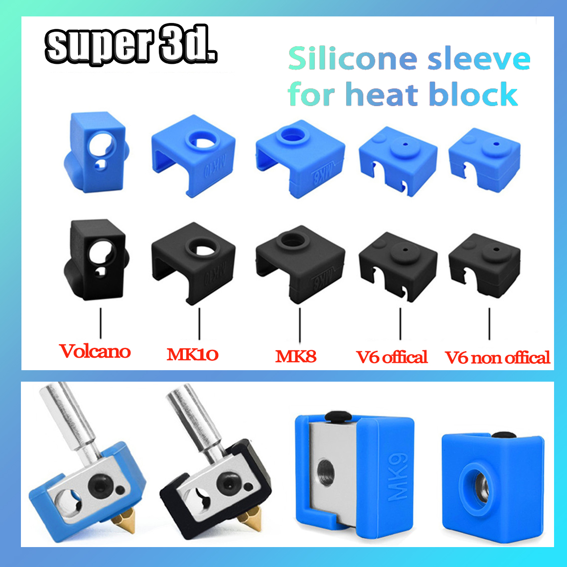 Imprimante 3D V5/V6 volcan housse de protection en Silicone chaussette d'isolation pour bloc de chauffage MK8/MK10/MK9 manchon en Silicone extrémité chaude
