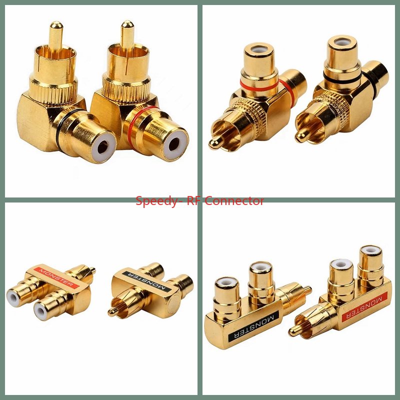 Cinch-Stecker auf Cinch-Buchse, Lotus-Stecker, T-Typ, 3-Wege-Splitter für AV-Audio- und Video-Konverter, Adapter, vergoldetes Kupfer, Messing