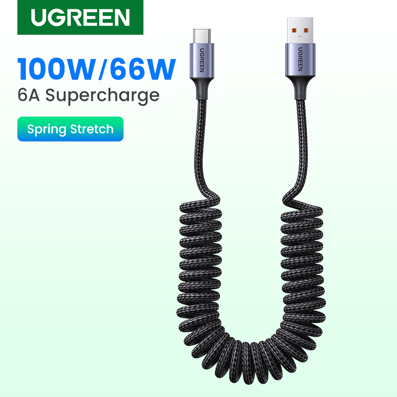 UGREEN 6A ซุปเปอร์ชาร์จสำหรับหัวเว่ย ออเนอร์ ยูเอสบี ชนิด ซีสายเคเบิล 100W/88W/66W สปริงดึงแบบยืดหดได้สายชาร์จเร็ว USB