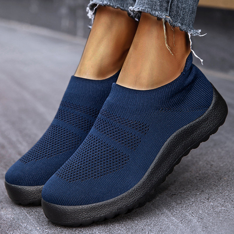 2024 nuevas zapatillas deportivas para mujer, zapatillas cómodas transpirables de fondo plano para mujer, calcetín sin cordones, zapatillas para correr de Color sólido para mujer