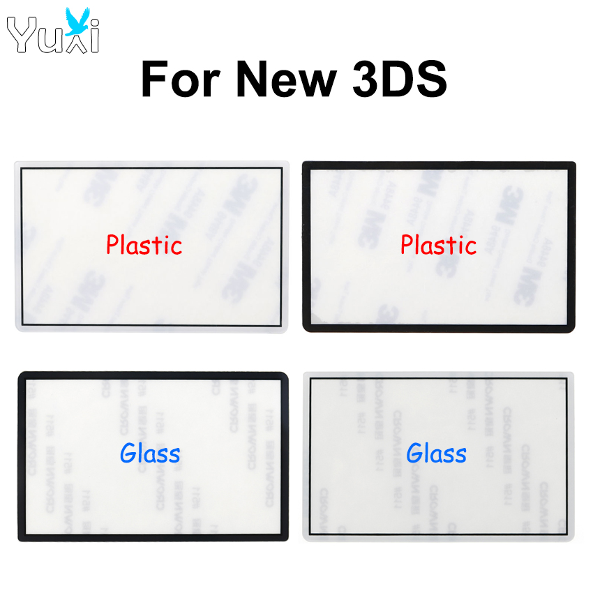 YuXi Plastic & Glass Upper Screen Lens Cover For New 3DS Top LCD Screen Protector Panel Top Surface W/ Adhesive