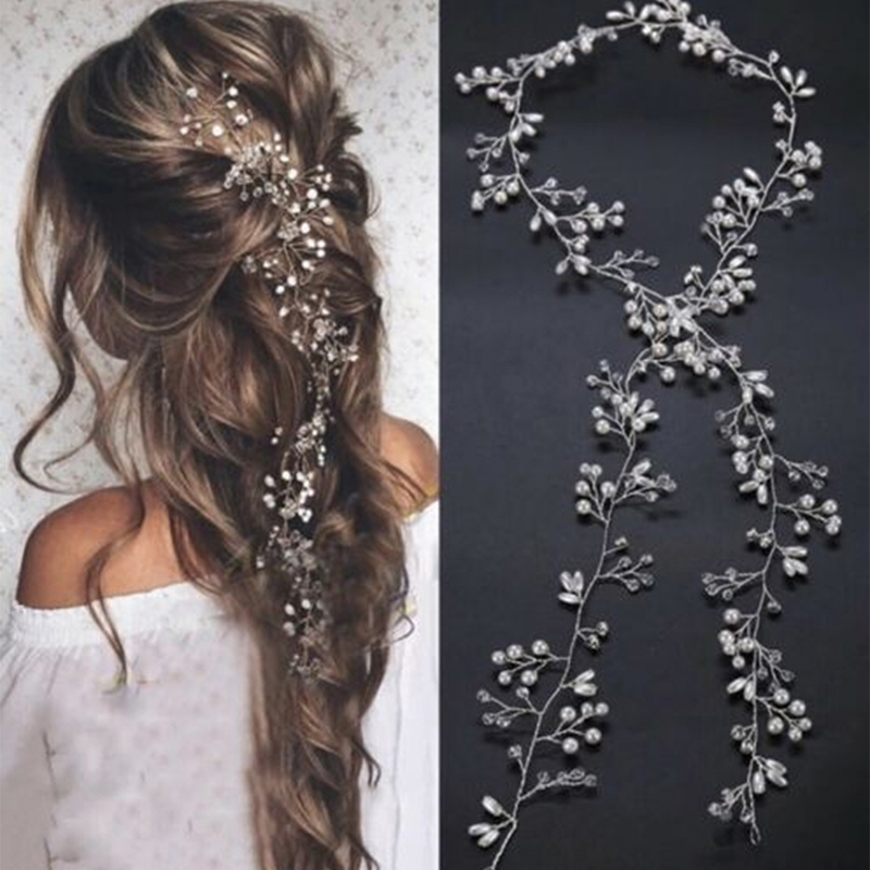 Tiaras nupciales con perlas de cristal, horquillas, diademas para dama de honor, accesorios de enredadera para el cabello, joyería de boda, tocados de 35cm