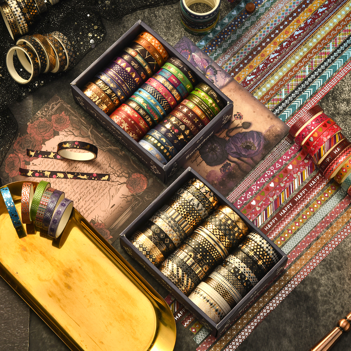 36 Rollen Vintage-Washi-Tape-Set, geometrisches Heißpräge-Muster, dekoratives Klebeband für Sammelalbum, Planer, Tagebuch, DIY-Geschenkidee