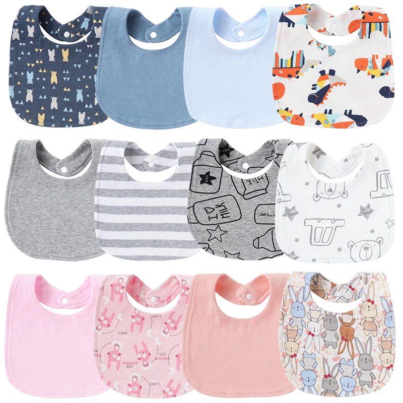 4 pçs/lote babadores do bebê impresso listrado infantil saliva toalha menina menino dupla camada de algodão saliva bolso absorvente recém-nascido burp panos