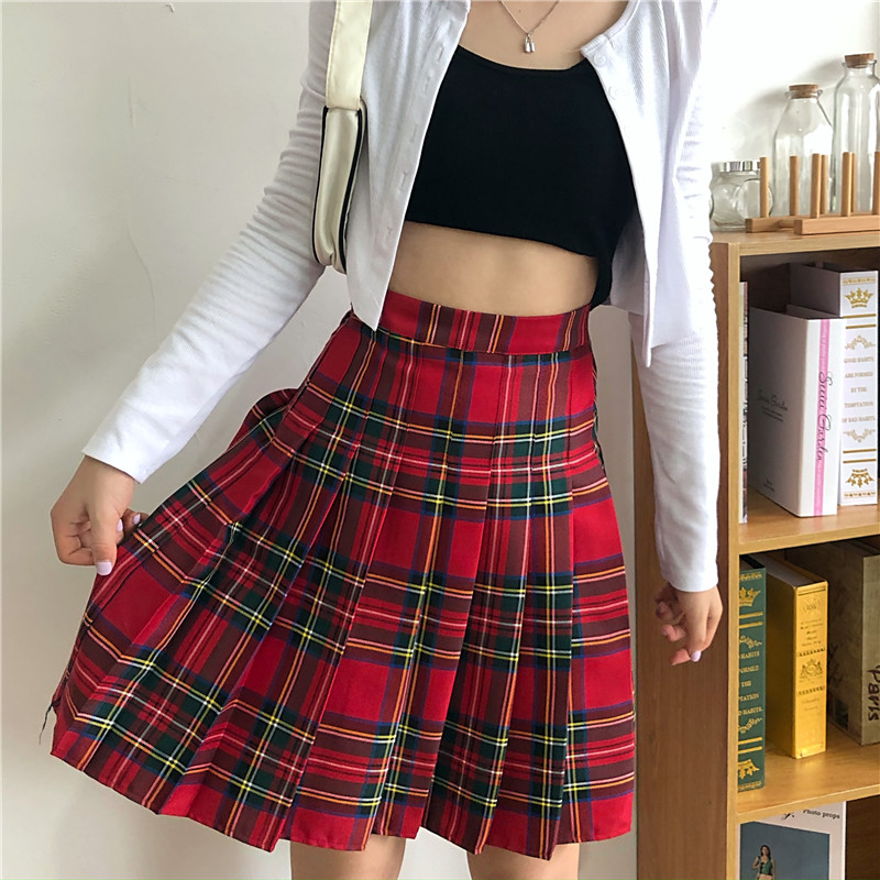 Alongar cintura alta estilo punk gótico saia plissada plus size goth vermelho harajuku y2k roupas estilo coreano