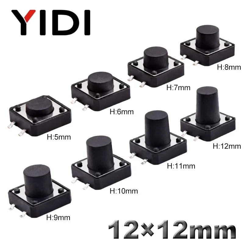 10 Stück 12 x 12 mm Momentary Tactile Tact Switch 4 Pins SMD SMT H = 5/6/7/8/9/10/11/12 mm PCB On Off Switch Electronic Set 12 V DC 50 mA