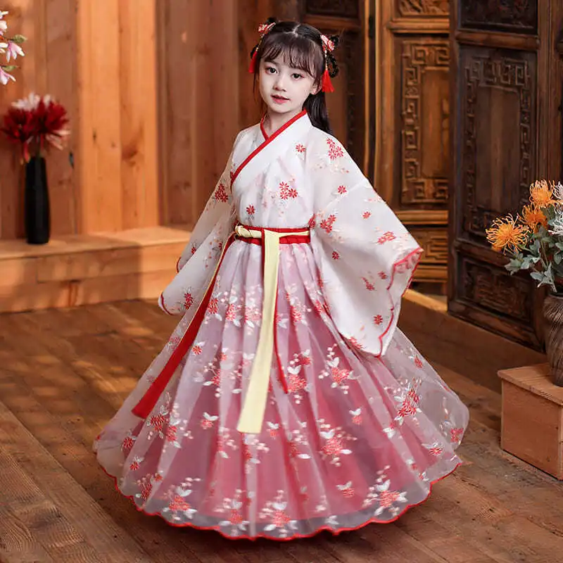 Robe de seda chinês traje meninas crianças quimono china tradicional vintage étnico antigo vestido dança traje cosplay hanfu conjunto