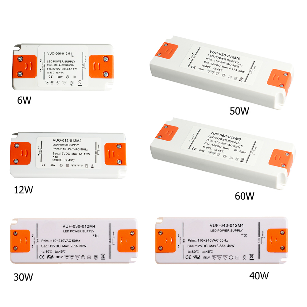 6W 12W 15W 20W 30W 50W 60W Ultradünner LED-Treiber 110V 220V auf DC12V 24V Netzteil LED-Transformator-Adapter für LED-Streifenlampe