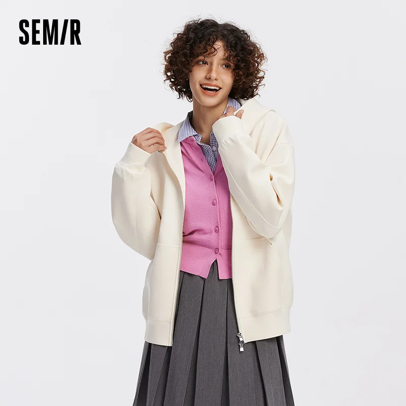 Chaqueta de Mujer Semir, Sólida, con Capucha, Holgada, Suave, Estilo Casual, Ligera, para Uso Diario, Otoño, Fácil de Combinar, 2026