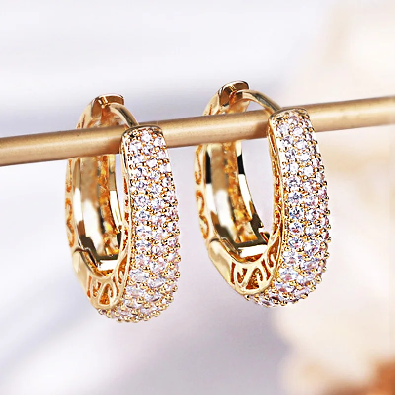 RAKOL-pendientes de aro huecos de Color dorado para mujer, aretes circulares de lujo con piedra CZ deslumbrante pavimentada, joyería llamativa