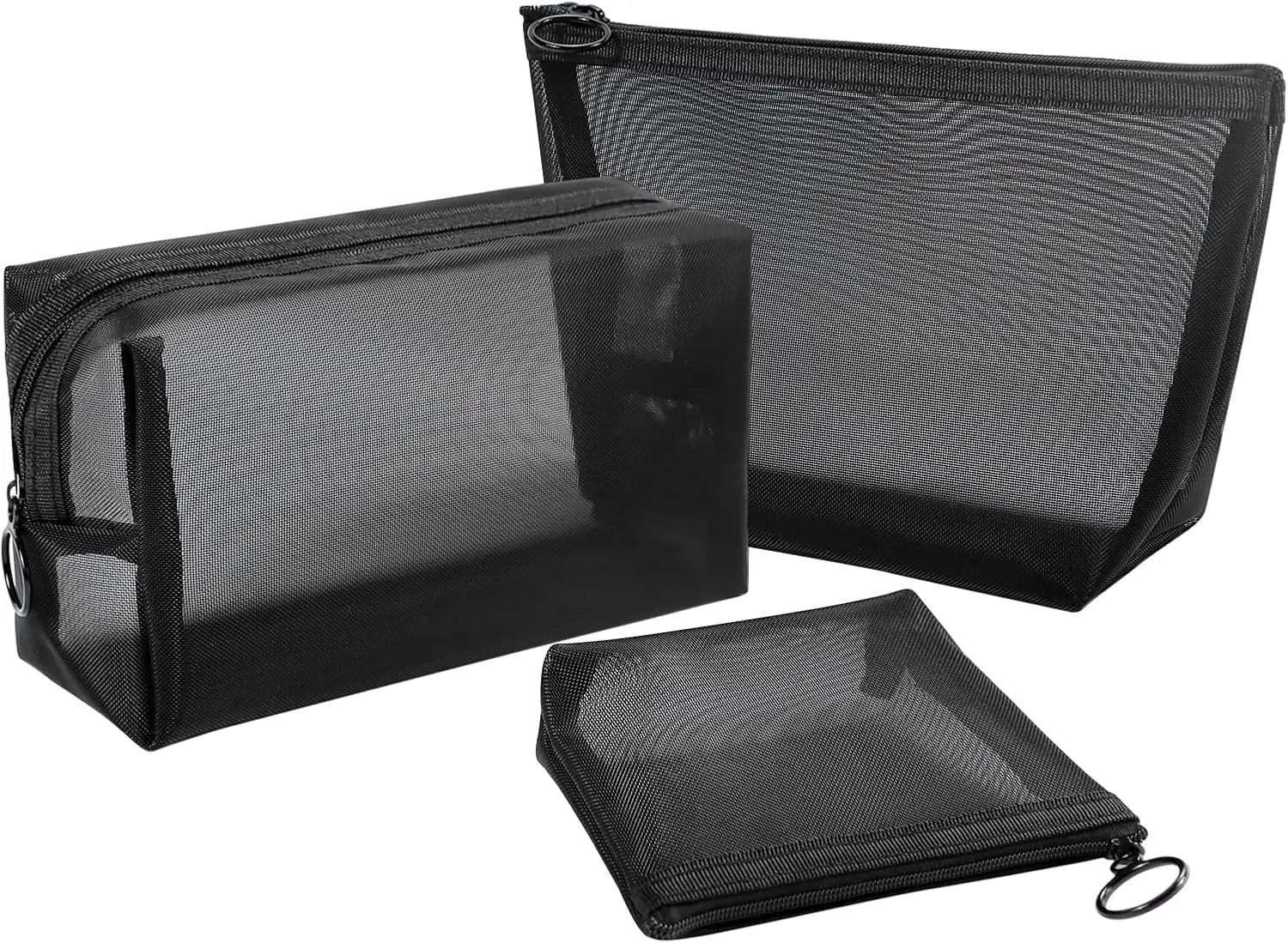 Bolsa de cosméticos de malla negra para viaje, bolsa de maquillaje con cremallera para mujer, neceser de lavado, organizador de maquillaje, bolsa de almacenamiento portátil, 1 ud.