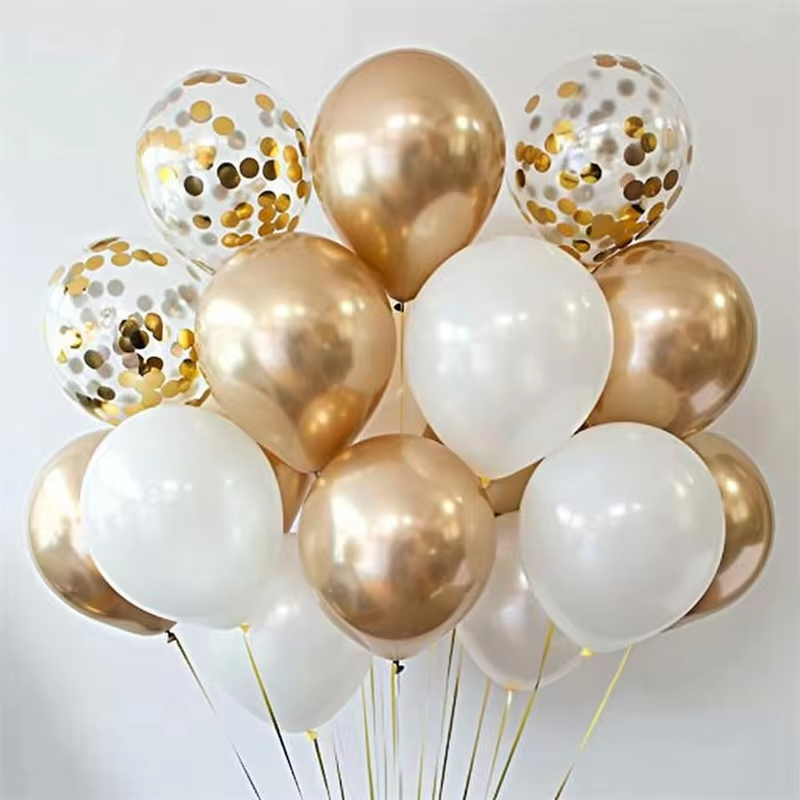 31 Stück Gold Chrom Ballon Set mit Perle Weißgold Konfetti Ballon für Mädchen Geburtstag Hochzeit Baby Dusche Festival Party Dekor