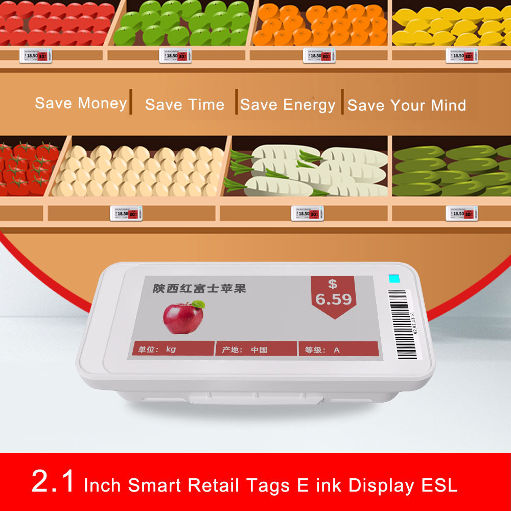 Nowa 2.1 "elektryczna metka z ceną ESL Eink Ekran Etykieta na półkę Bez bałaganu Pisanie Niskie zużycie Bluetooth Connect Andriod Aplikacja mobilna