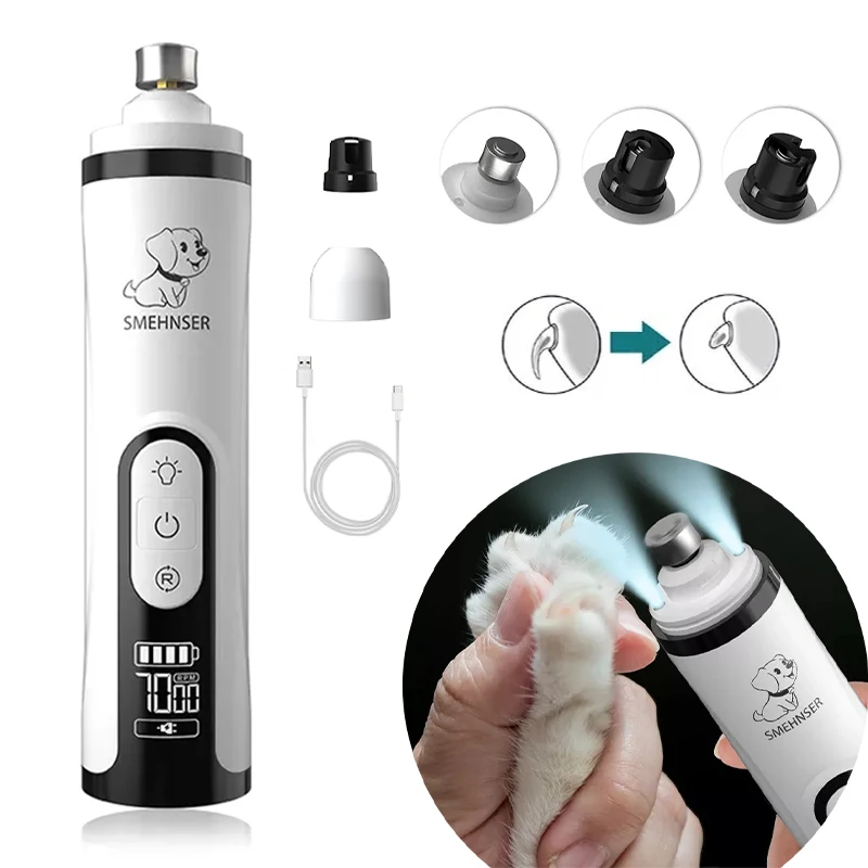 Cortauñas Eléctrico para Mascotas con Luz LED, Cortauñas para Perros y Gatos, Recargable por USB, Cortador de Uñas para Patas, Suministros de Aseo para Mascotas