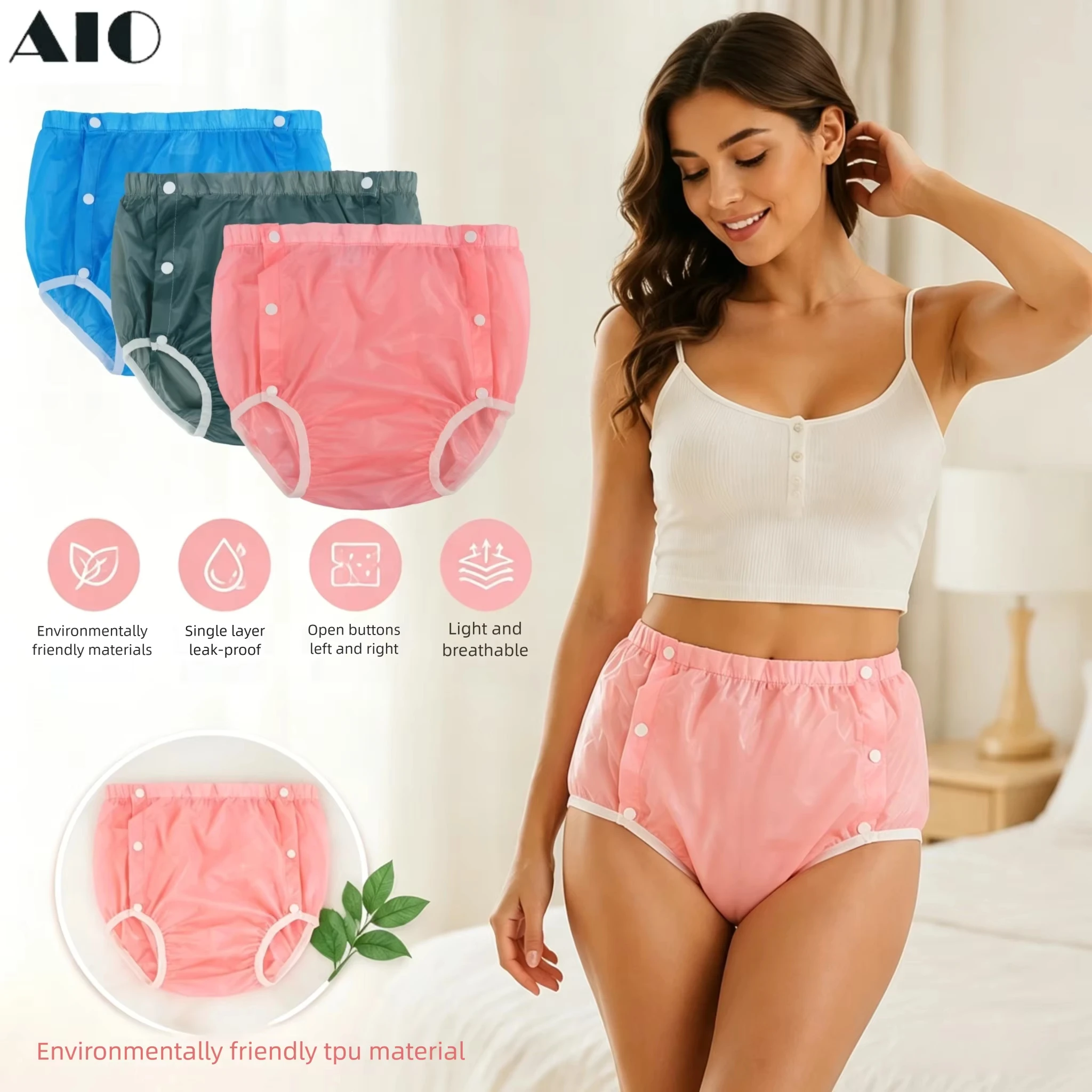 Solid Color TPU Adult Diaper Panties Cover Reusable Leak-proof Incontinence Pant Soft Plastic Diaper For Patients After Surgery