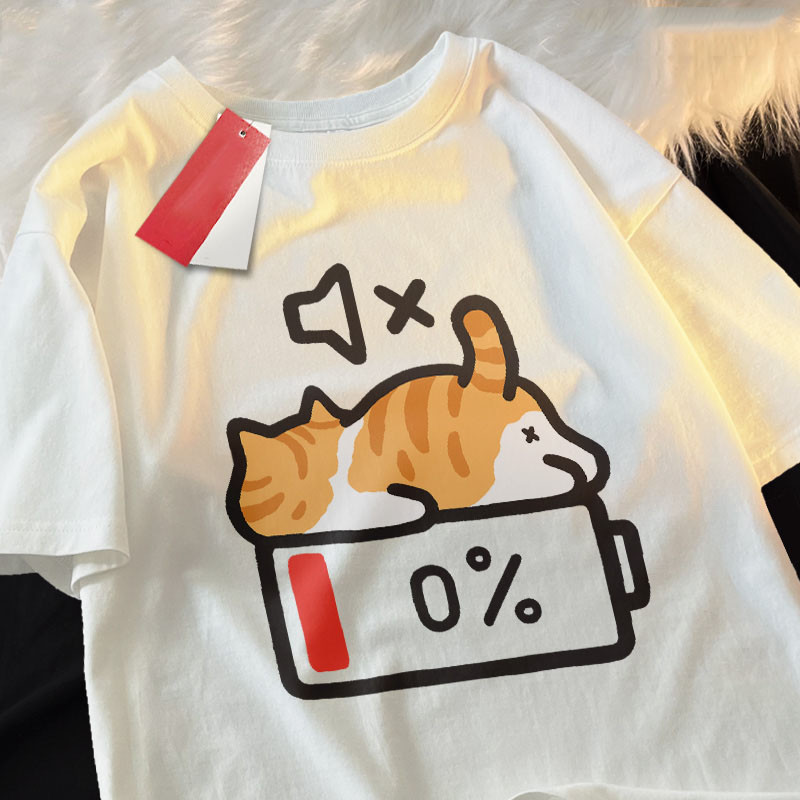 レトロなスタイルの猫プリントルーズ半袖 T シャツ妊婦夏のラウンドネックトップ