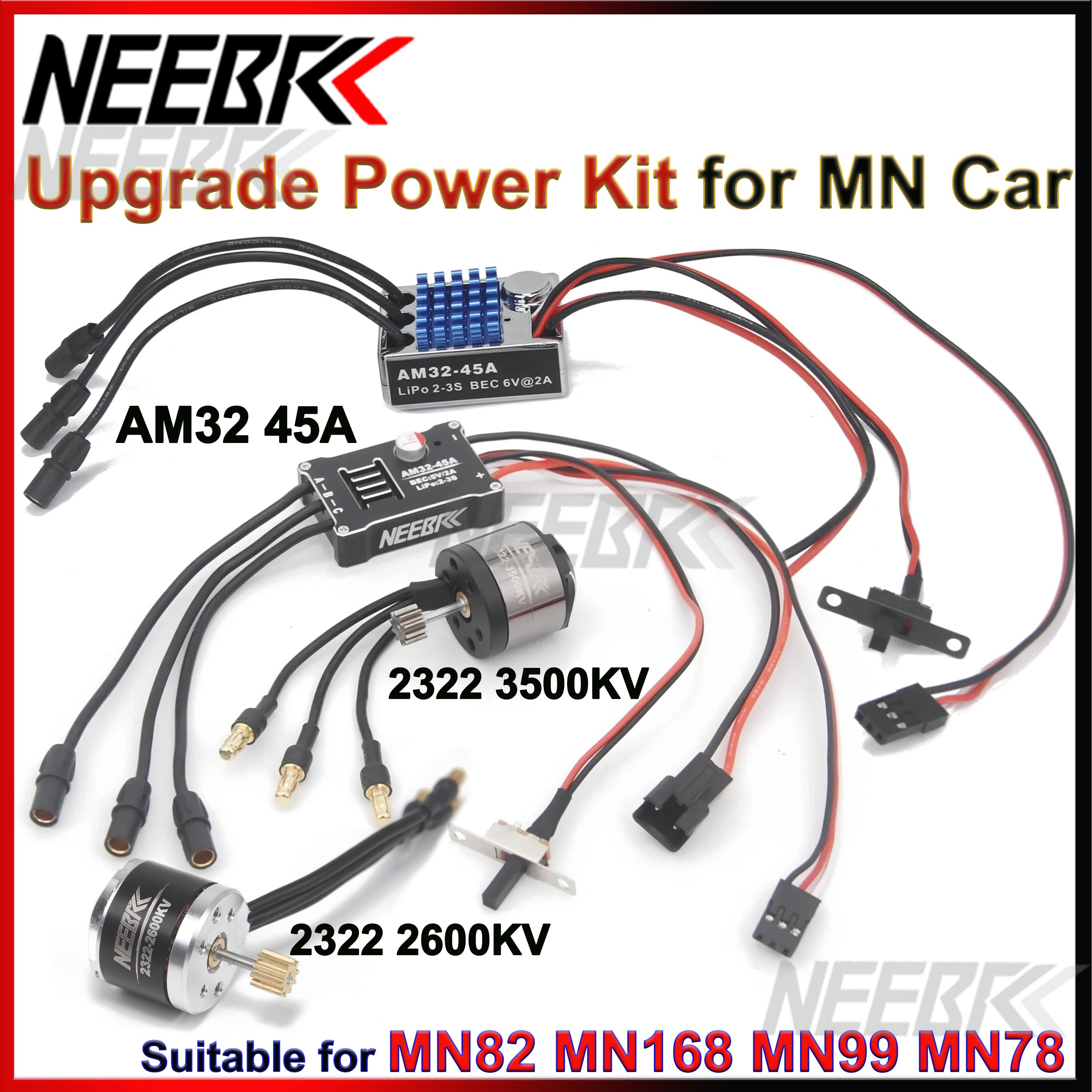ชุดอัพเกรดรถบังคับวิทยุ 1/12 RC MN Car MN82 MN99 MN168 MN78 มอเตอร์ไร้แปรงถ่าน 2322 2600KV 3500KV AM32 45A ESC หัวต่อแบบ SM3.0/T อะไหล่ DIY