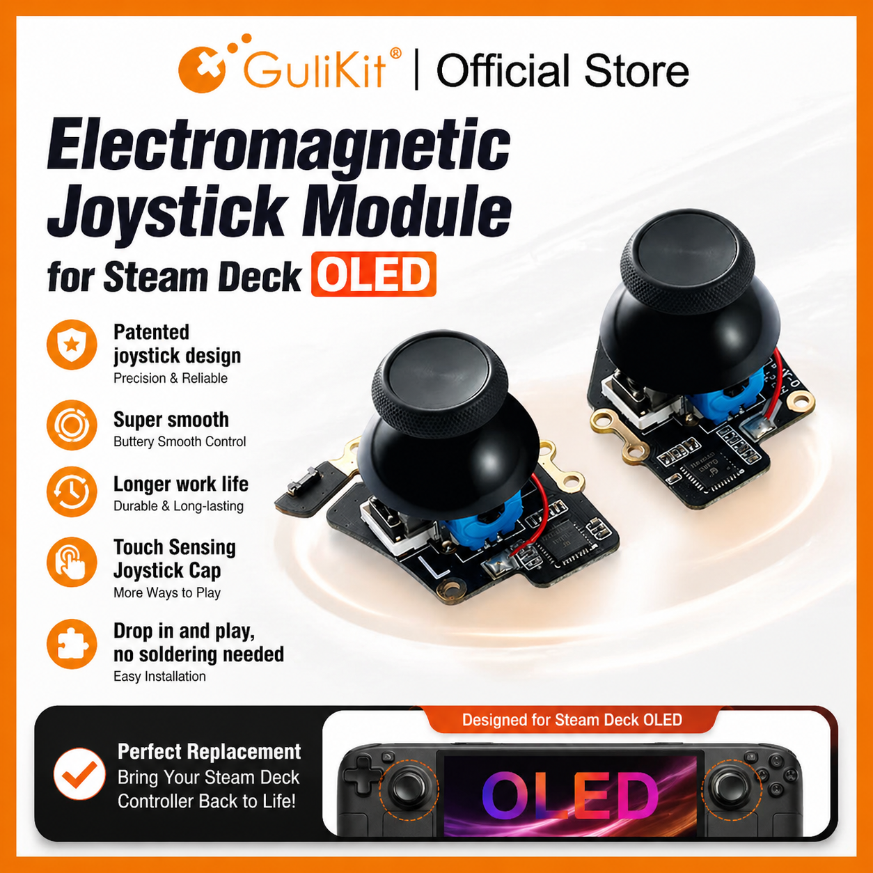 Gulikit SD05 Hall Effect Joystick Module for Steam Deck OLED No Drifting Stick Design for Game Accessories Repair Replacement