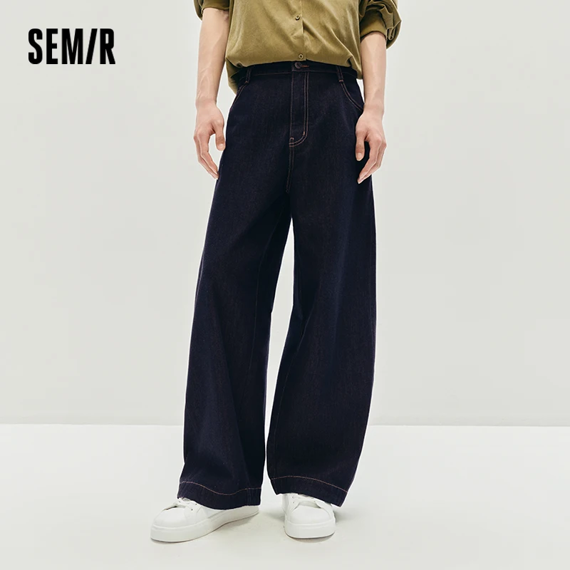 Pantalones Vaqueros Semir para Hombre, Corte Holgado, Pierna Ancha Curvada, Dobladillo Oscuro, Estilo Retro Casual, Pantalones de Mezclilla para Otoño, Uso Diario Urbano 2026