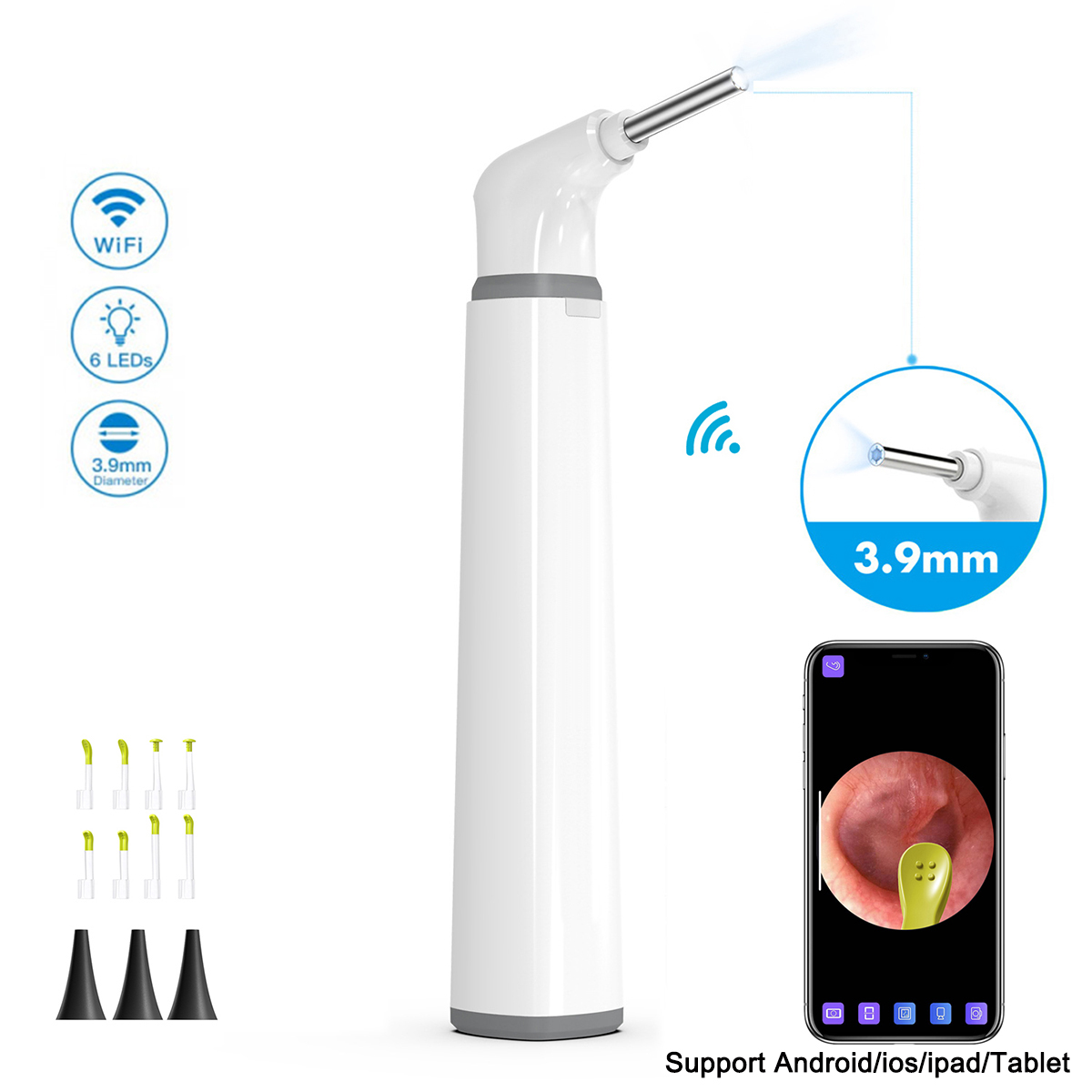 Bezprzewodowa otoskopowa kamera do ucha 3,9 mm 1080P HD WiFi z 6 diodami LED dla dzieci i dorosłych Obsługa systemu Android i iPhone