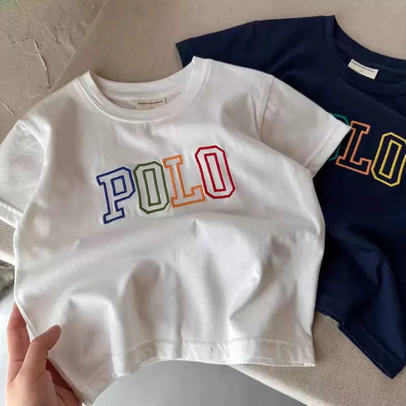 2025 verão crianças estilo coreano simples 100% algodão t camisa para crianças na moda carta impressa camisetas meninas diariamente camisolas casuais